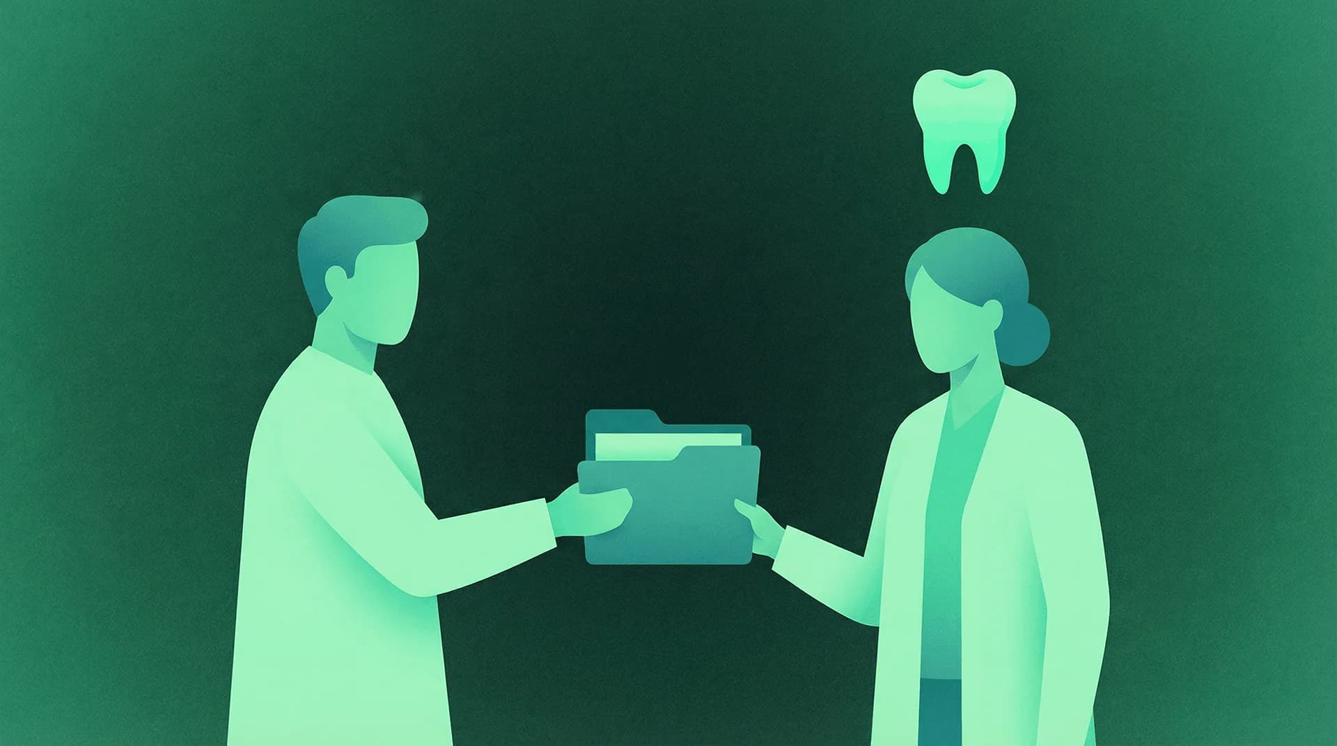 Dental referral management workflow showing coordination between general dentists and specialists with patient handoff