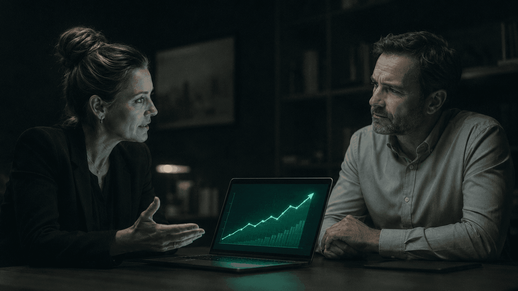 Practice leader presenting a prior authorization automation cost model to a CFO