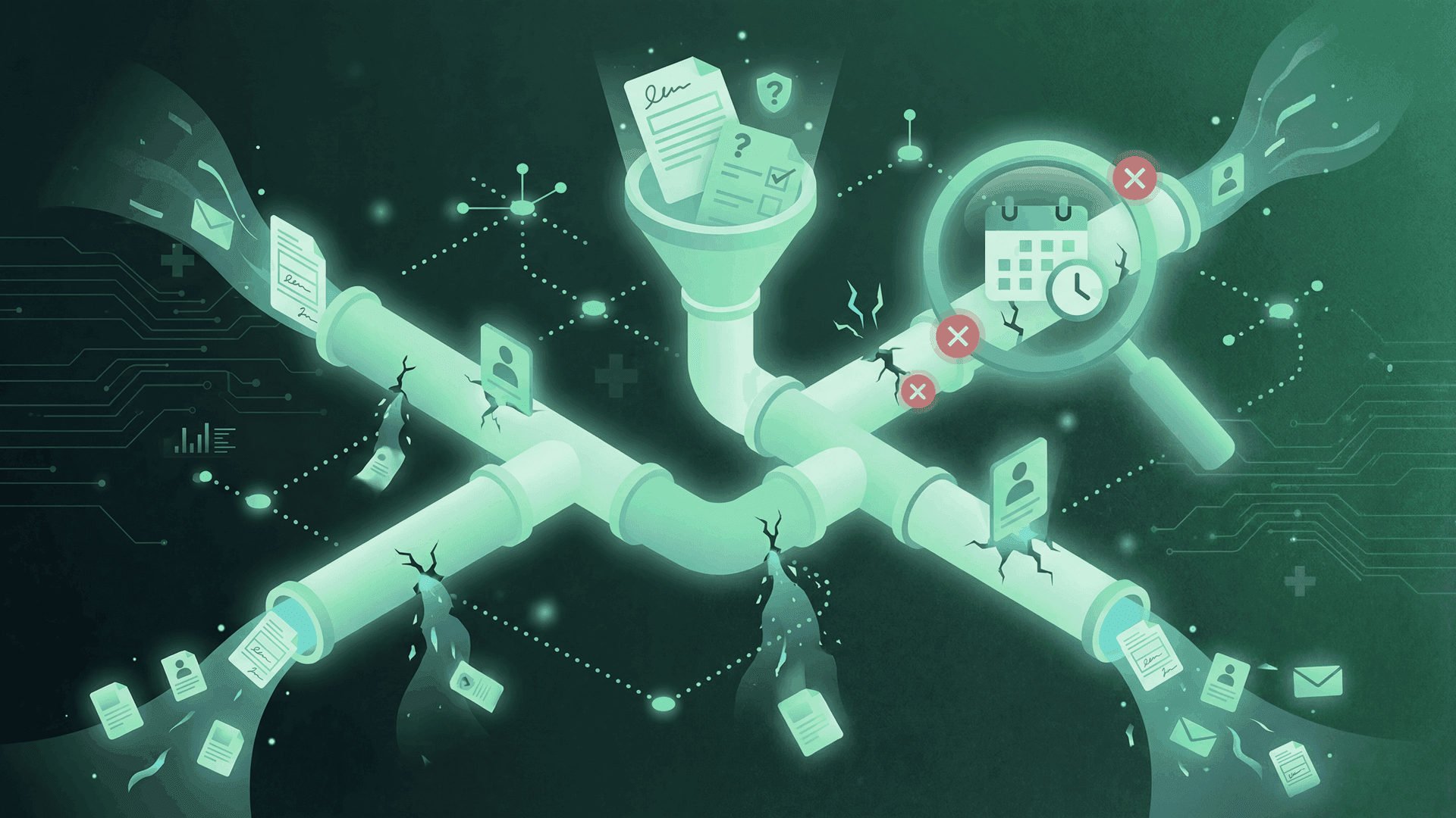 Referral Leakage breakdown showing the three failure points: handoff, prior auth, and scheduling