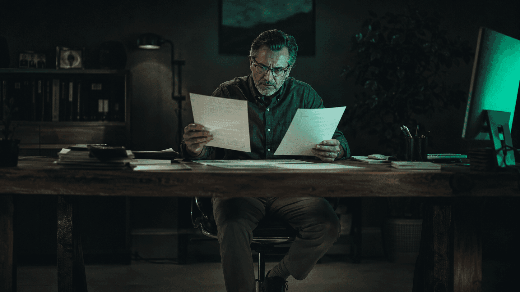 Prior authorization denial management: how to appeal faster and win more in 2026 Clinician at a dimly lit desk comparing a payer denial letter against supporting clinical documentation