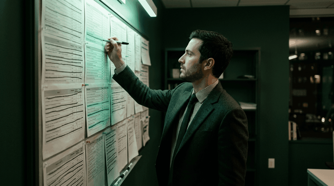 Which procedures no longer require prior authorization in 2026, and how do you stay current? Authorization coordinator marking up a wall of printed payer requirement checklists to cross-check which procedures no longer require prior authorization
