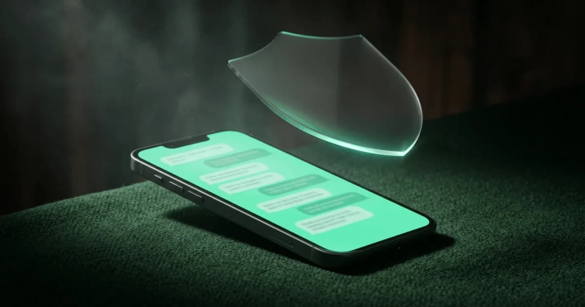 SMS Patient Engagement: HIPAA Compliance and Best Practices Phone showing SMS message bubbles beneath a shield, representing patient messaging security