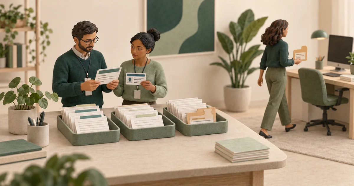 Staff comparing coverage response records and routing an exception to a colleague