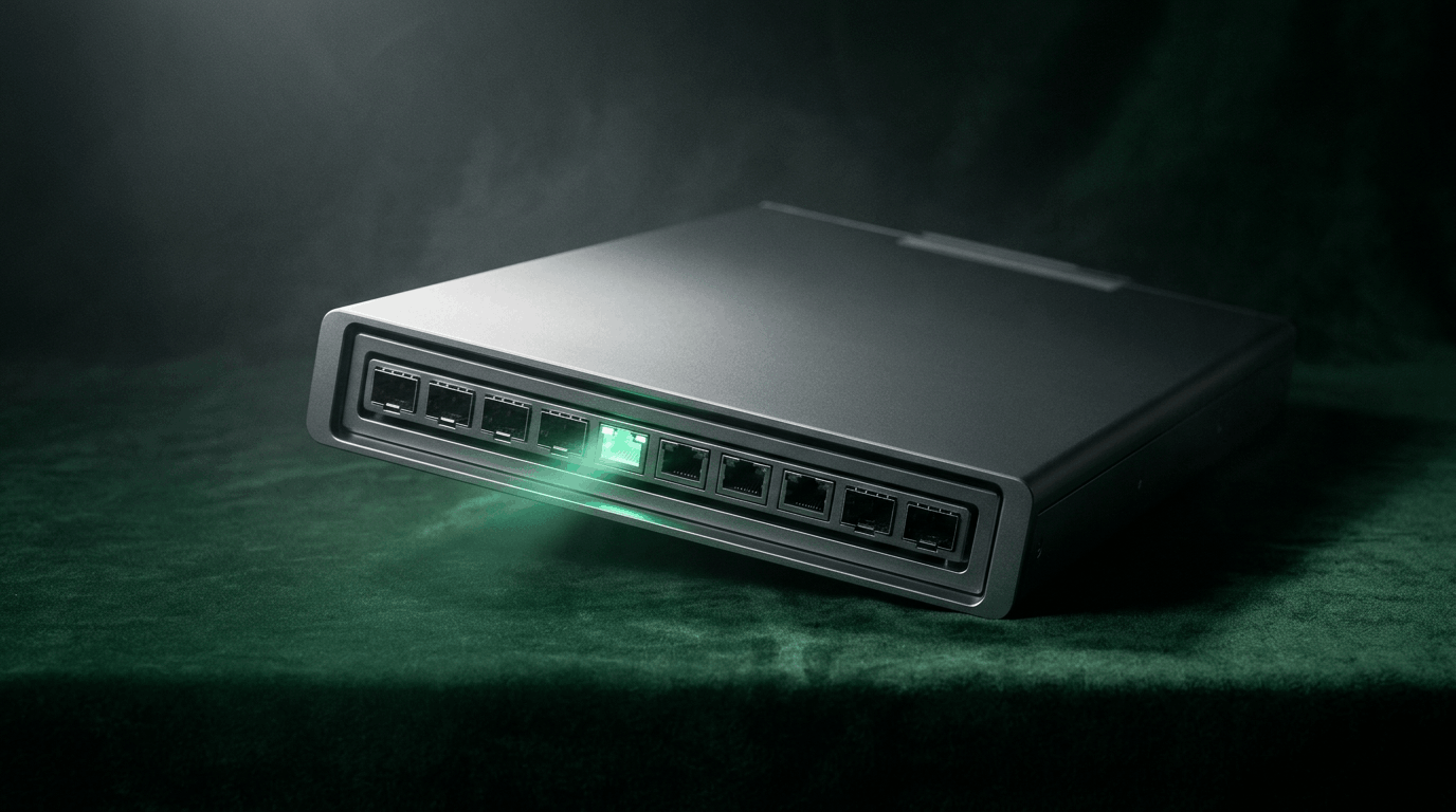 What is a FHIR prior authorization API, and what do providers need to do before January 2027? Sleek network switch with one port glowing green, representing the FHIR prior authorization API connection between providers and payers