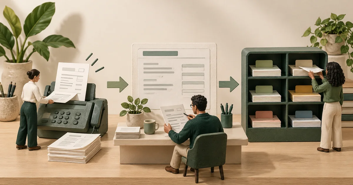 Staff comparing document extraction, verification and routing in a fax workflow