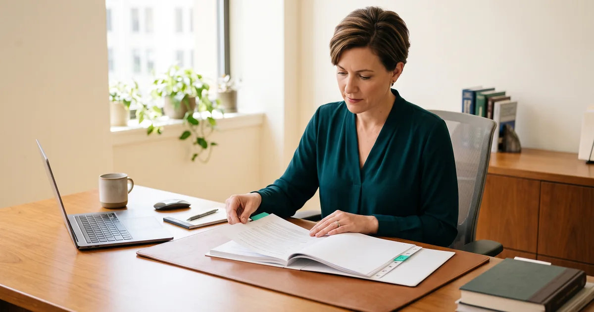 HEDIS measures organized by domain Healthcare quality leader reviewing a printed HEDIS reference report beside a laptop