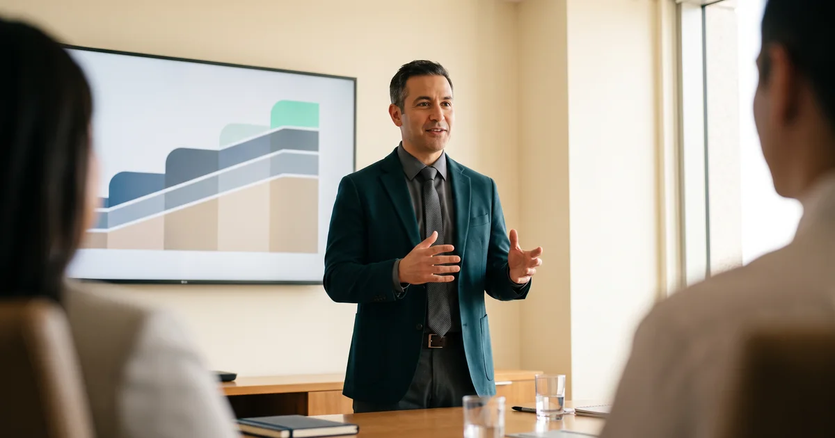 HEDIS scores and Star Ratings Healthcare leader presenting quality performance trends to colleagues in a conference room