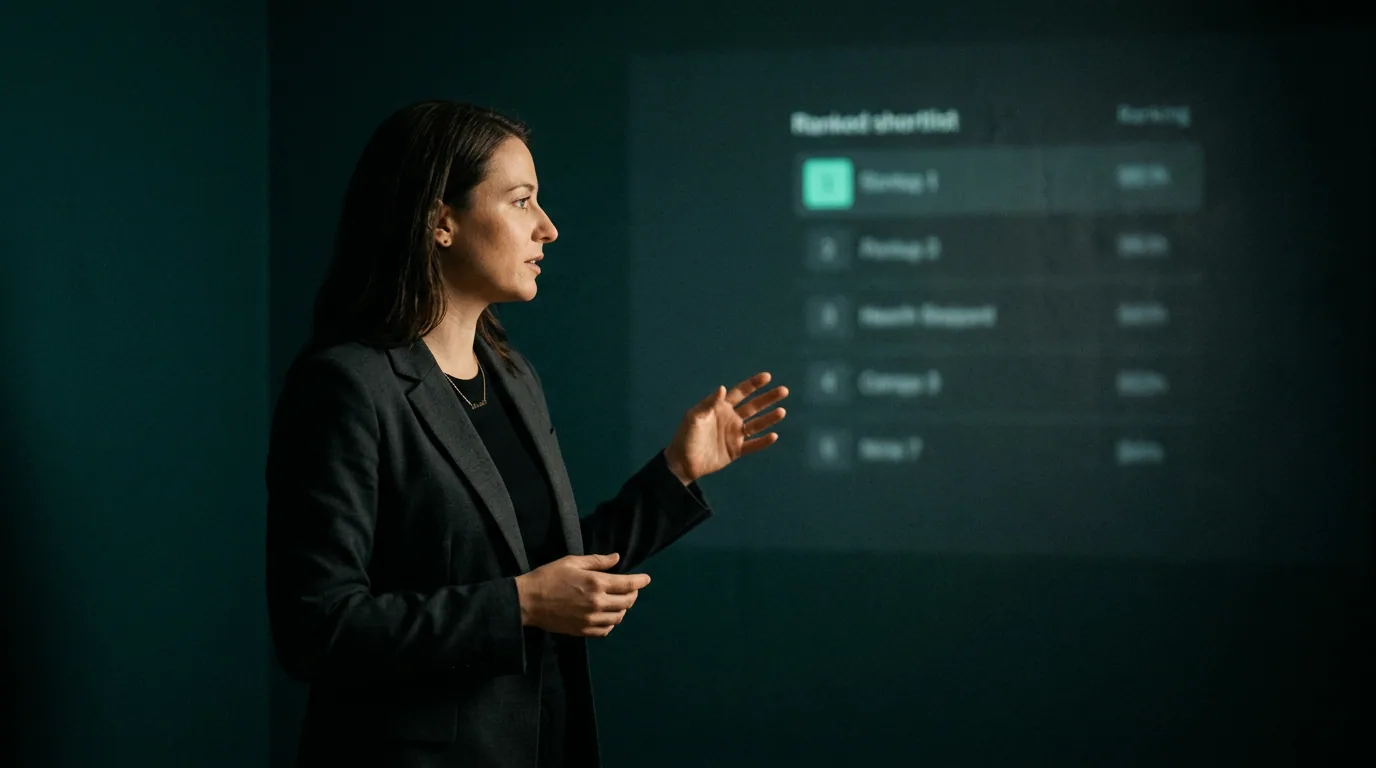 AI answer engine synthesizing healthcare vendor content into a shortlist of recommended platforms