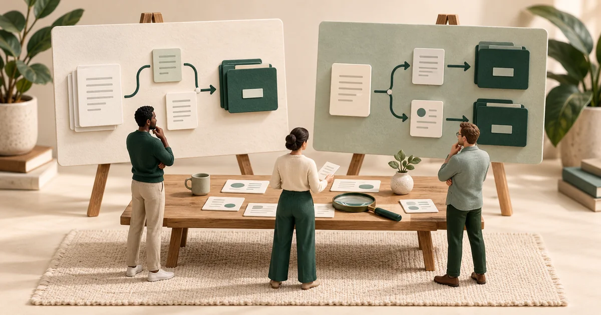 Procurement team comparing referral workflows and checking evidence from two vendors
