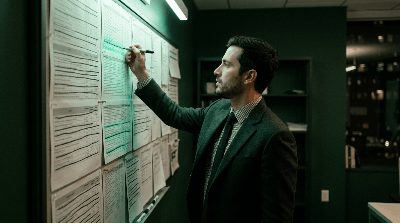 Which procedures no longer require prior authorization in 2026, and how do you stay current? Authorization coordinator marking up a wall of printed payer requirement checklists to cross-check which procedures no longer require prior authorization