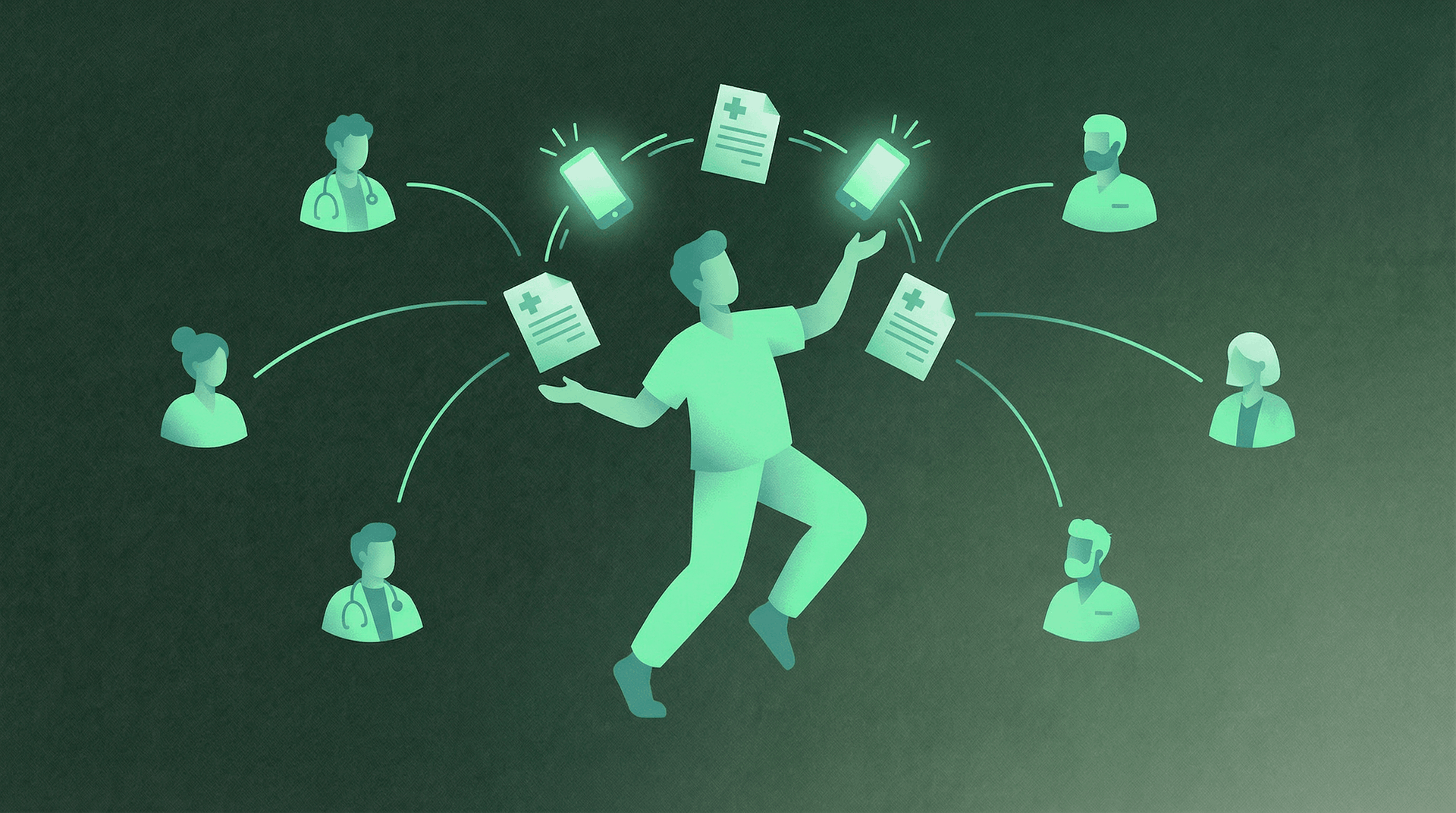 Healthcare referral coordinator managing patient referrals with scheduling software and phone in a busy clinic