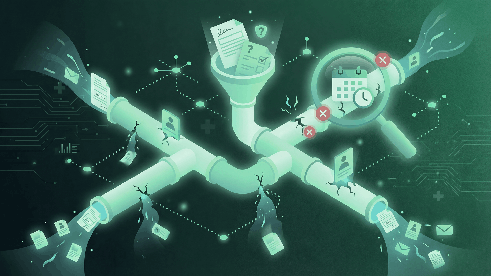 Referral Leakage breakdown showing the three failure points: handoff, prior auth, and scheduling